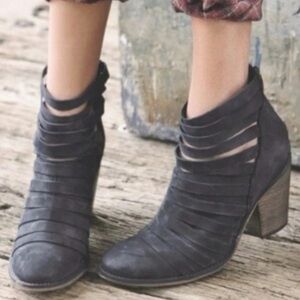 Free People Hybrid Strappy Heel Ankle Distressed Gray Boots 36/6 Grunge Festival